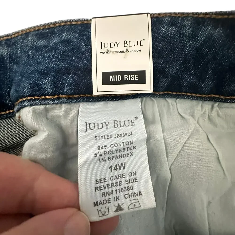NWT Judy Blue Mid Rise Flare Jeans Contrast Panel Bell Bottoms Size 14W - Picture 15 of 16